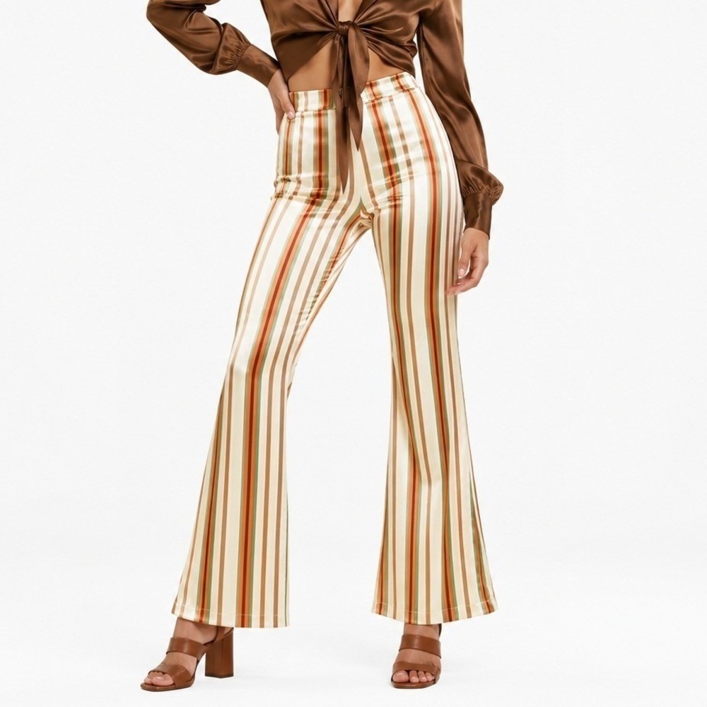 NWT Princess Polly Nina Striped Flare Pants Multi Color Retro 70s Boho Size 4